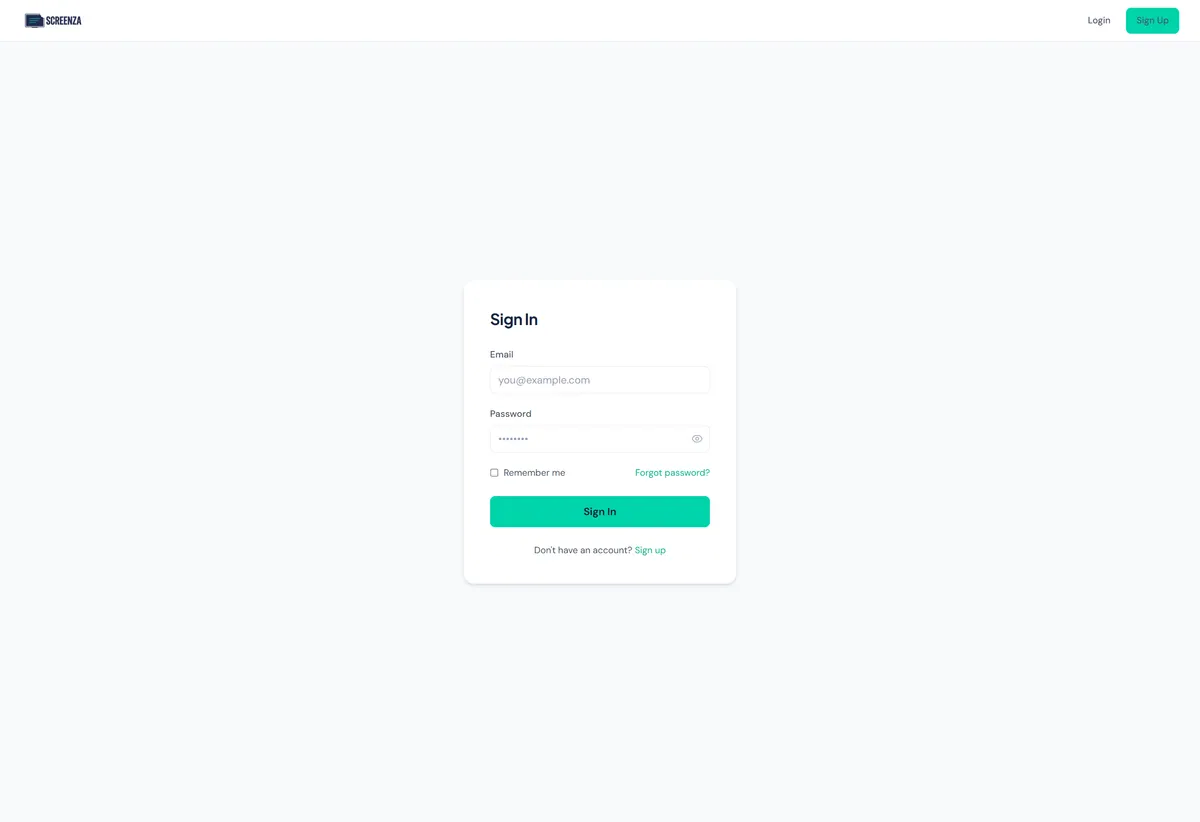 Screenza login page