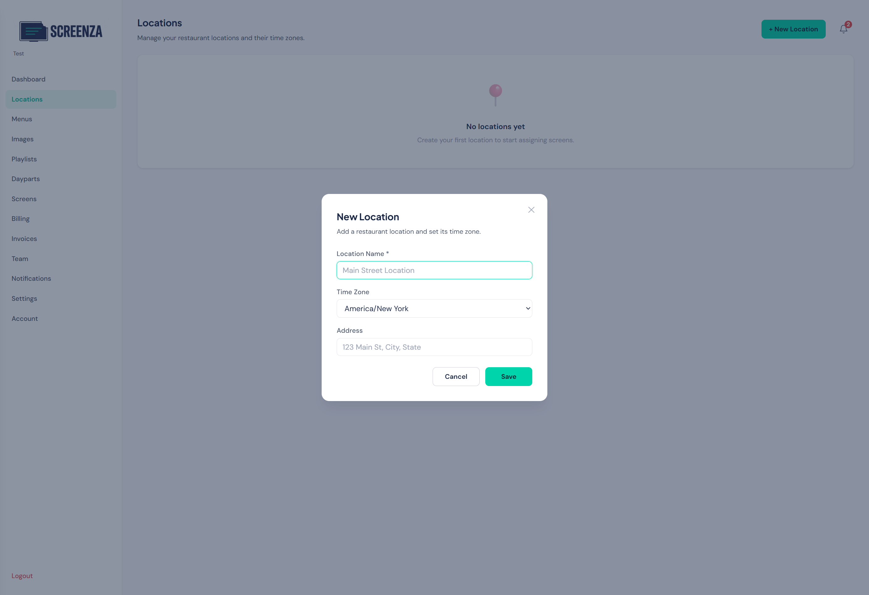 New location form empty