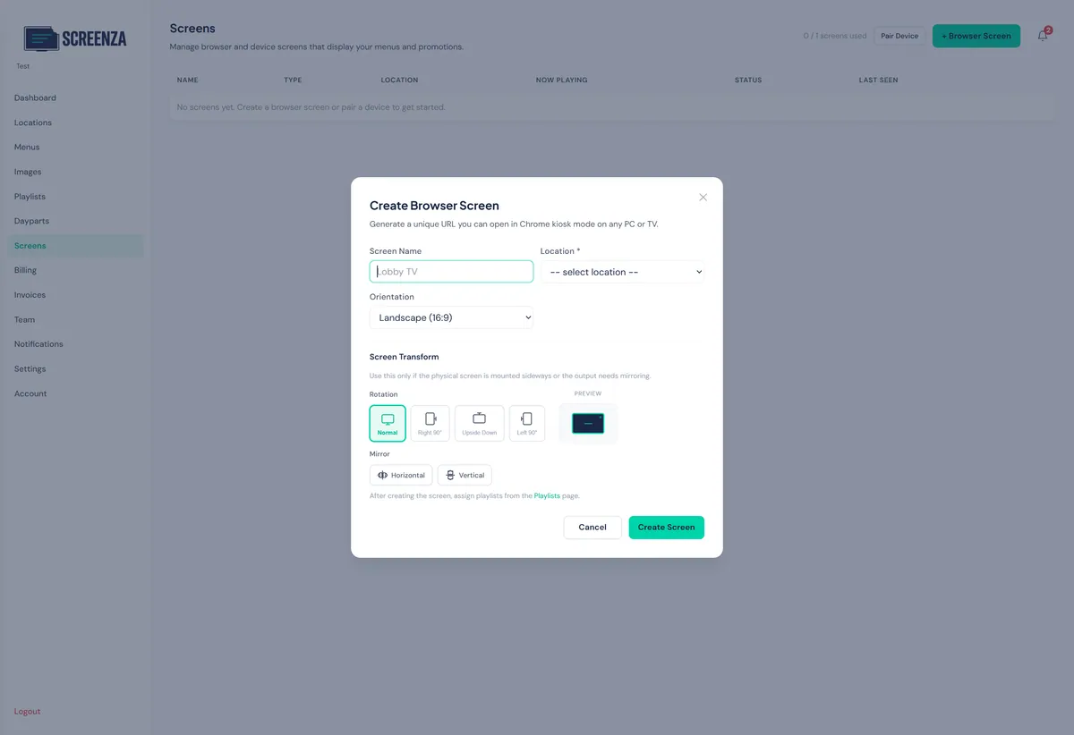 Create browser screen form