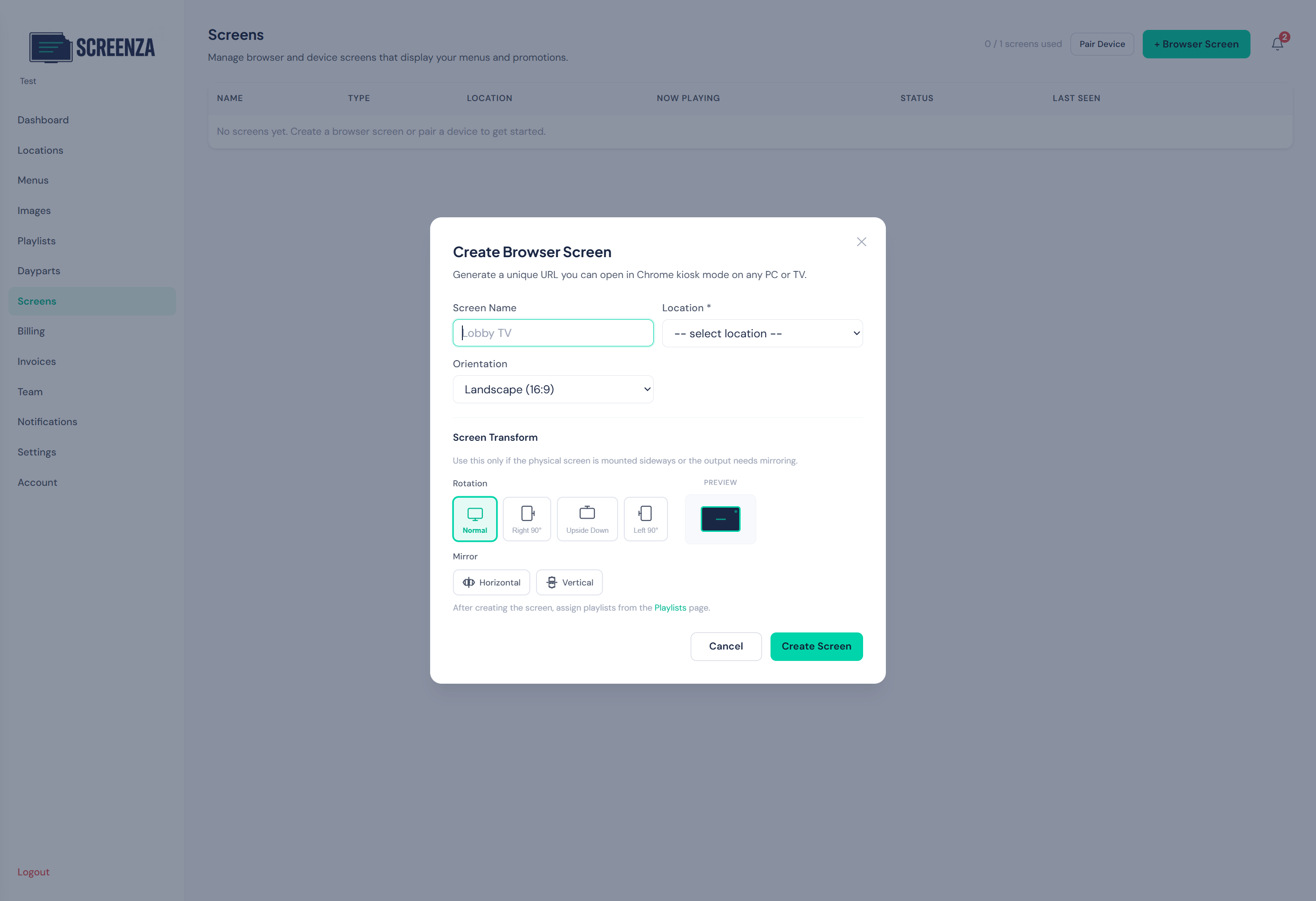 Create browser screen form