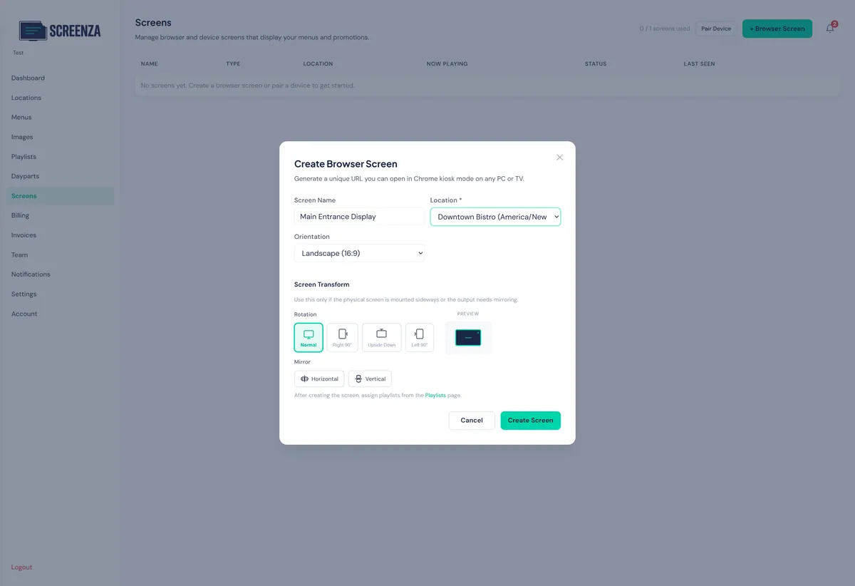 Screen form filled with details