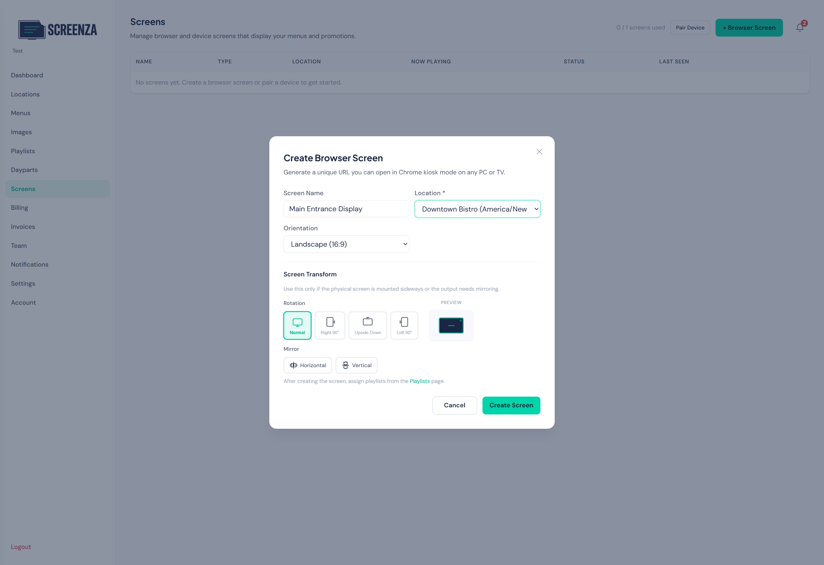 Screen form filled with details