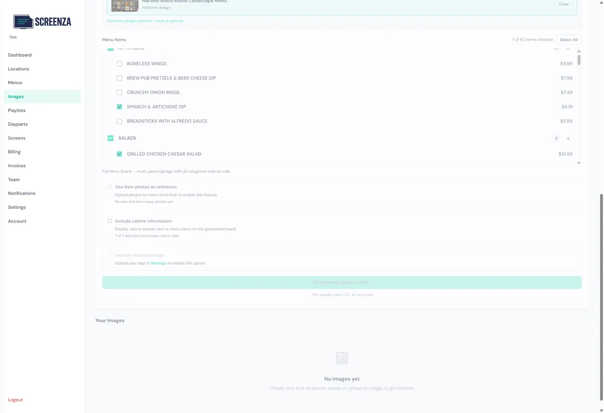 Menu board being generated by AI