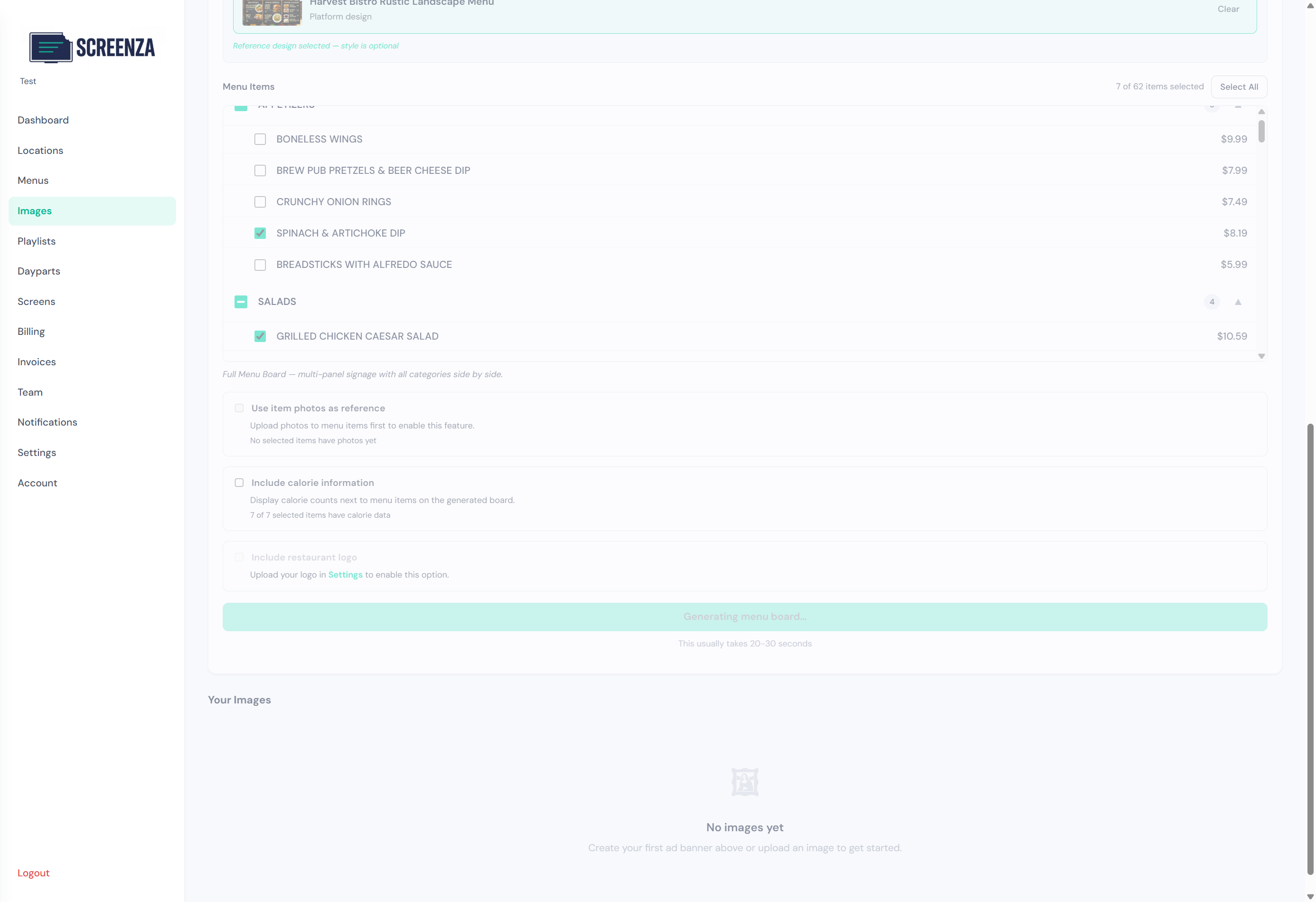 Menu board being generated by AI