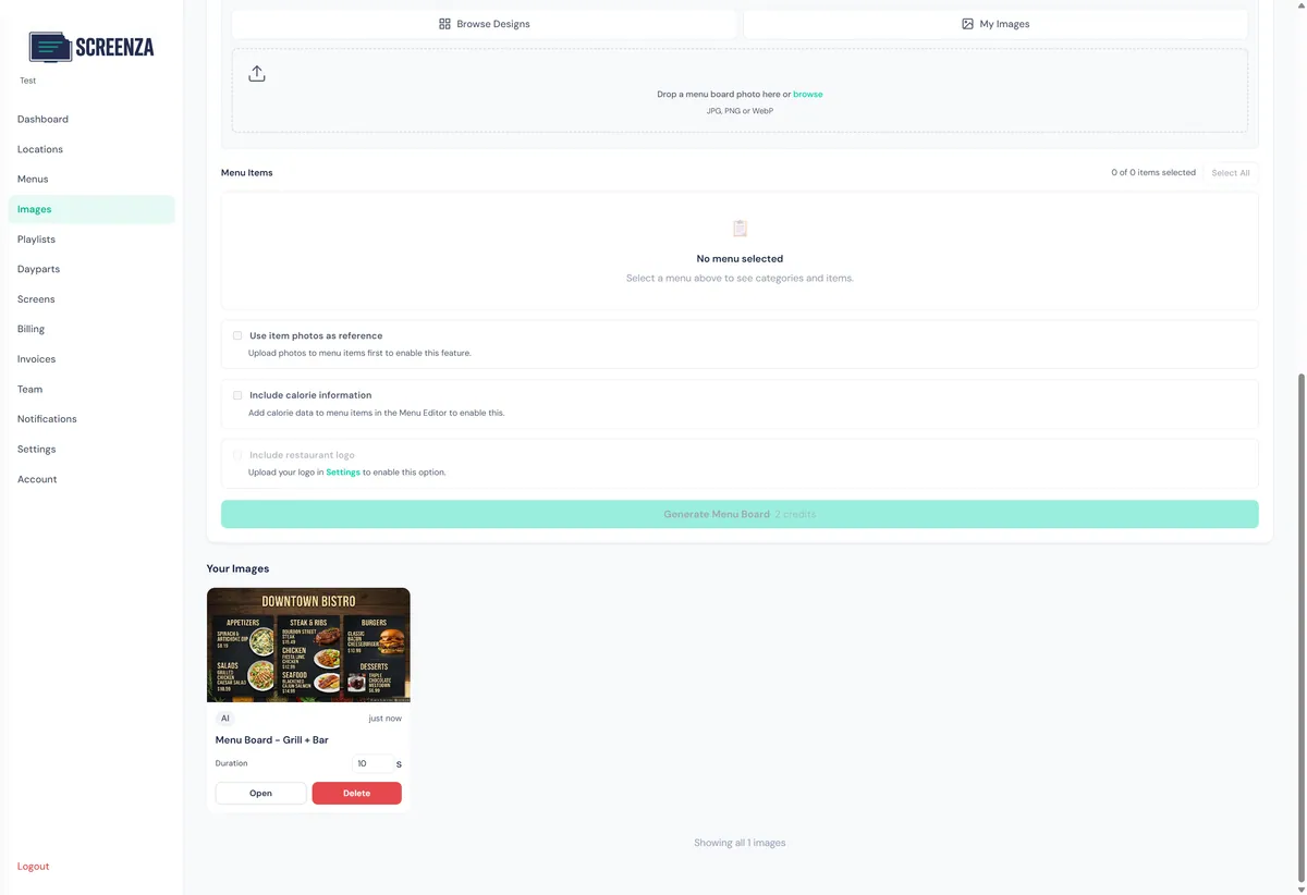 Generated menu board result