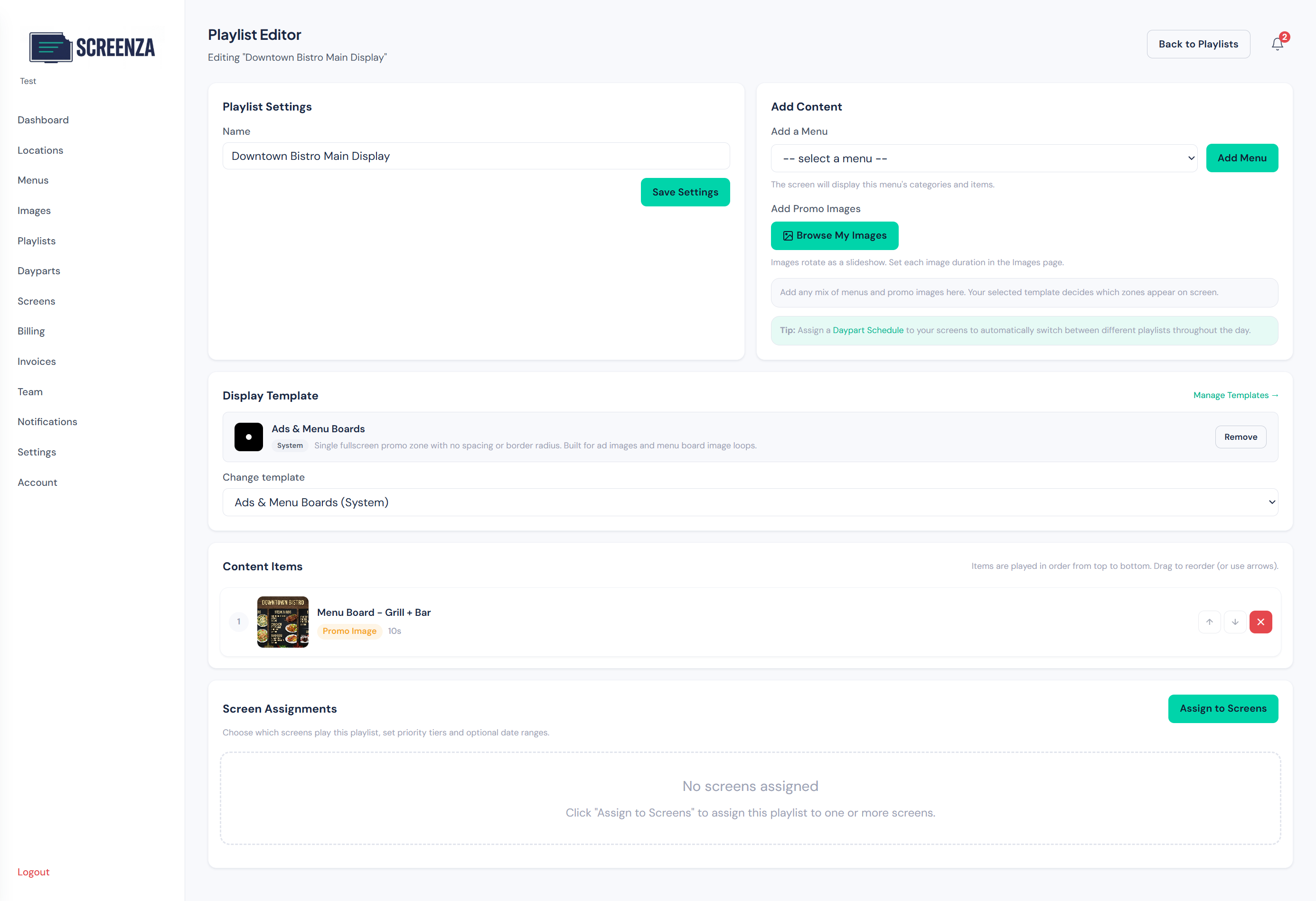 Playlist with image and template configured