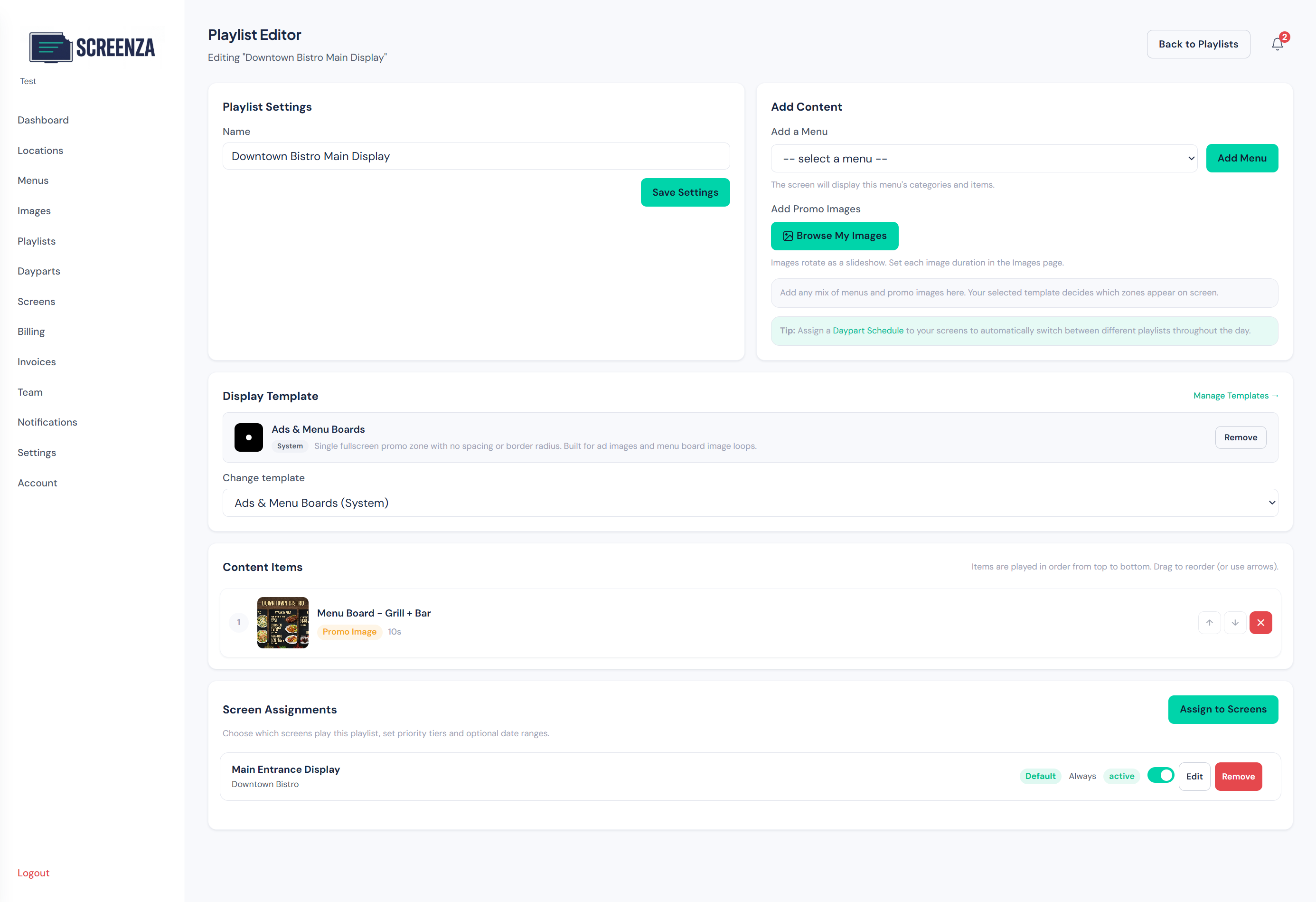 Screen successfully assigned