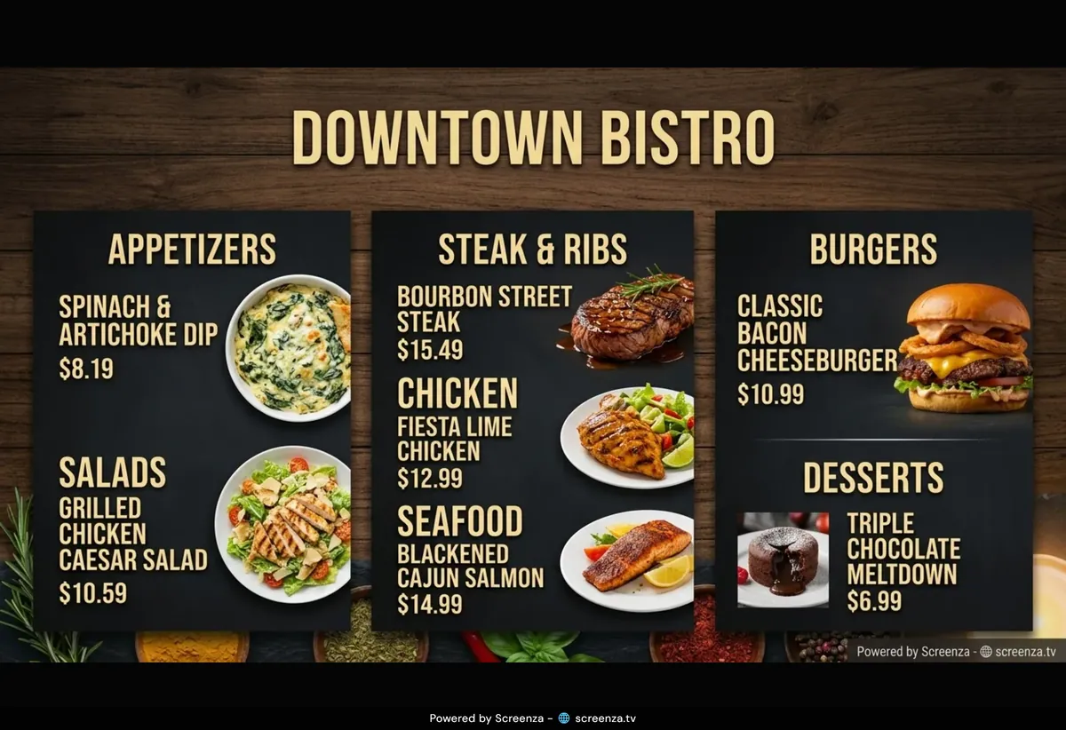 Browser player showing the live menu board