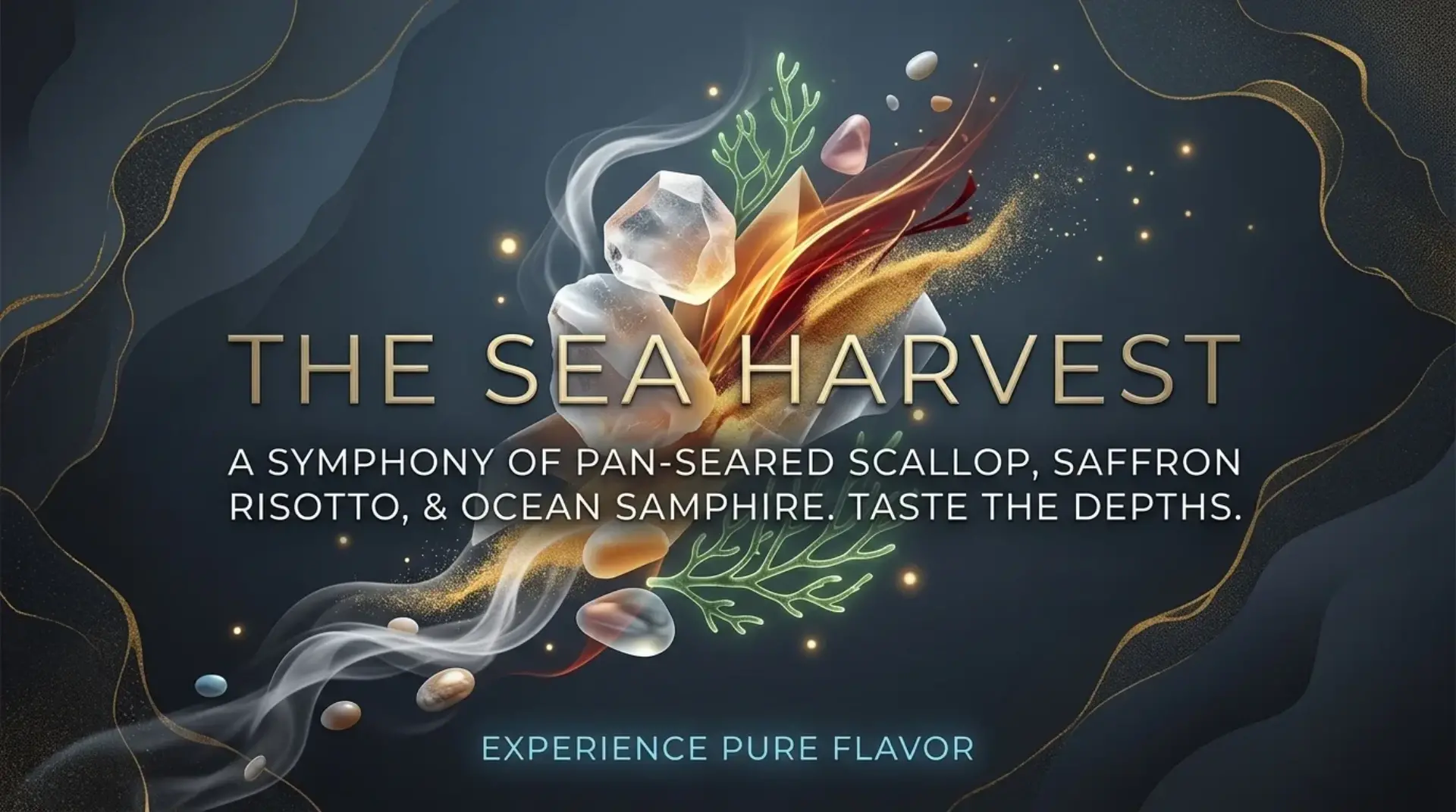 AI-generated seafood promotional banner for The Sea Harvest with fresh catch presentation